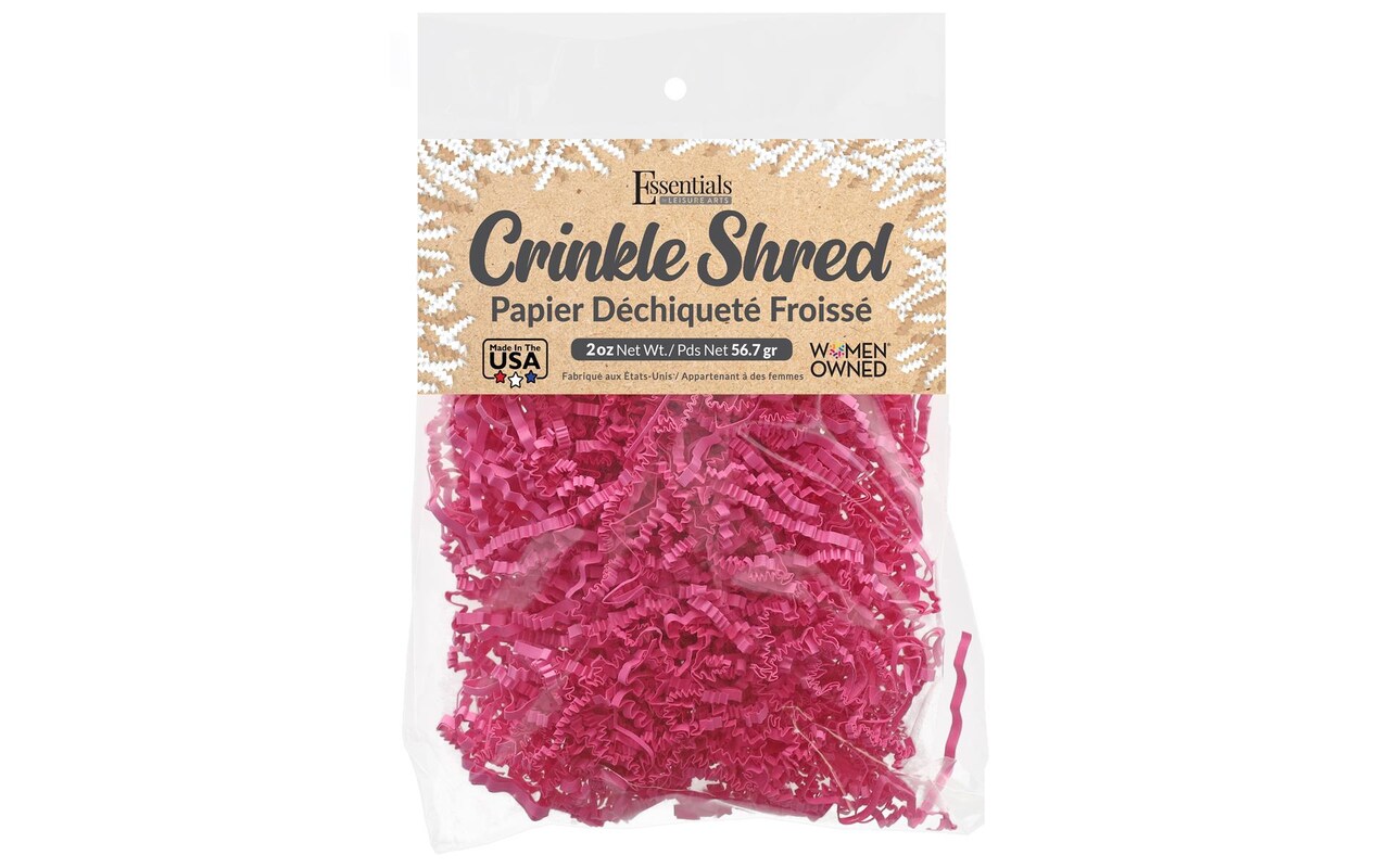 Essentials by Leisure Arts Crinkle Shred Bag, Hibiscus, 2oz Shredded Paper Filler, Crinkle Cut Paper Shred Filler, Box Filler, Shredded Paper for Gift Box, Paper Crinkle Filler, Box Filling
